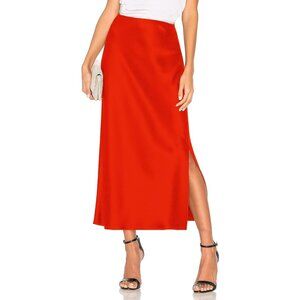 Women's Red Satin Elastic Silk Slip A Line Flowy Ruffle Cocktail Maxi Skirt
